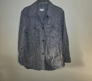 LOFT Gray Striped Shirt Jacket